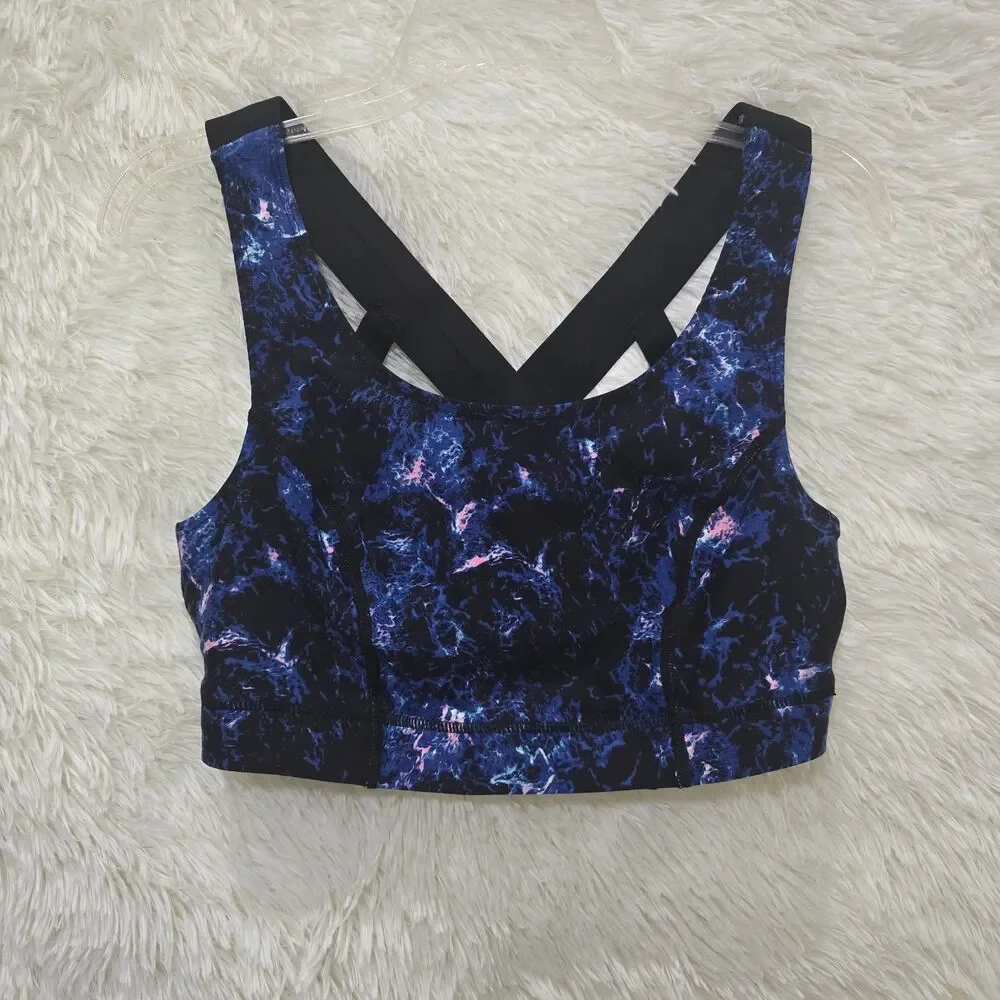 Torrid Active Blue Black Marble Galaxy Print Crisscross Sports Bra Womens Sz 0 L